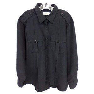 Lion Apparel Men's Black Collard Button Down Work 2 Pockets  Shirt Size 24